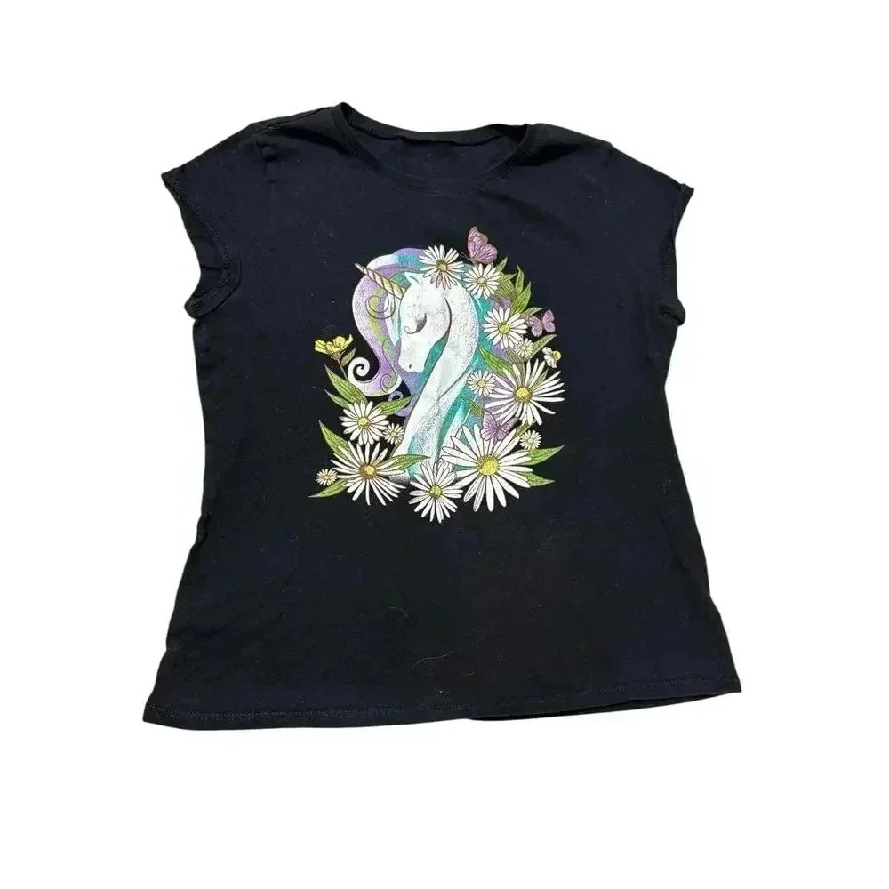 The Children’s Place Black Unicorn Graphic Print Short Sleeves T-Shirt 12-14